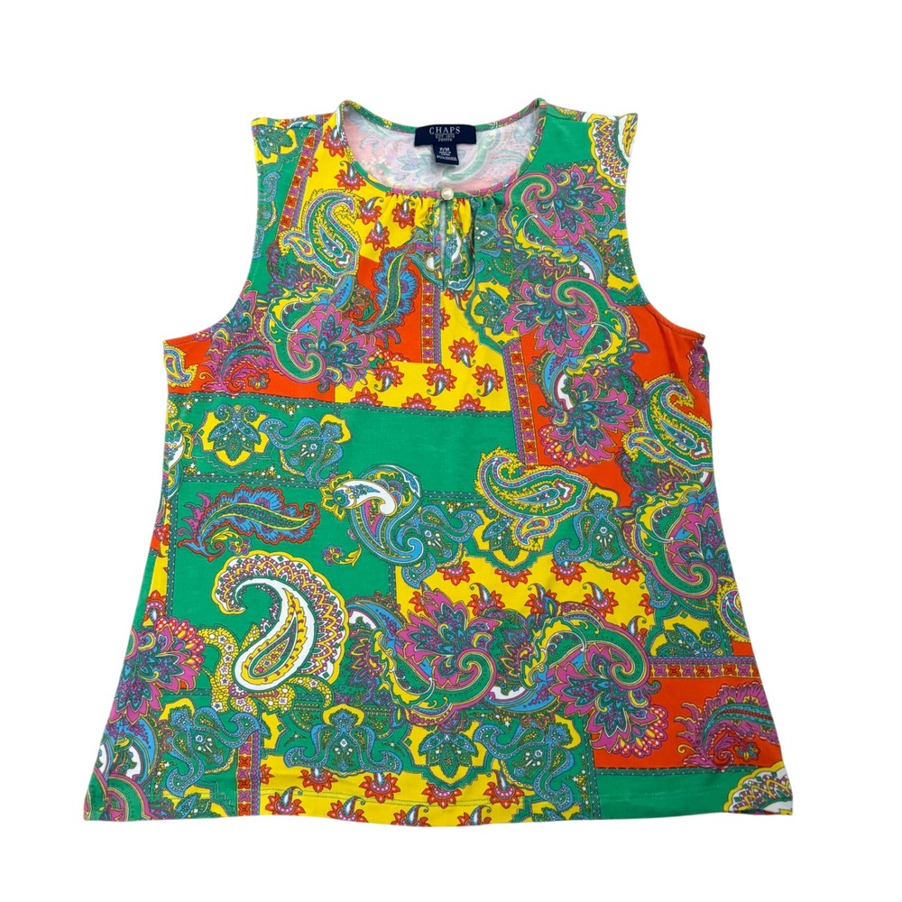 Chaps Petite Sleeveless Paisley Patchwork Keyhole Tank Top Multi-Color‎ P/M